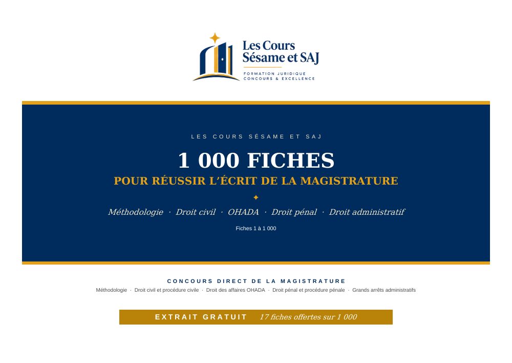 1000 Fiches de Cours pour Réussir l'Écrit de la Magistrature : page 1 de l'extrait gratuit