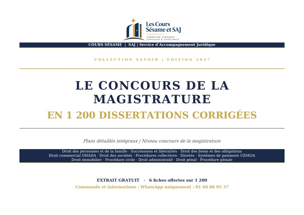 Le Concours de la Magistrature en 1200 Dissertations Corrigées : page 1 de l'extrait gratuit