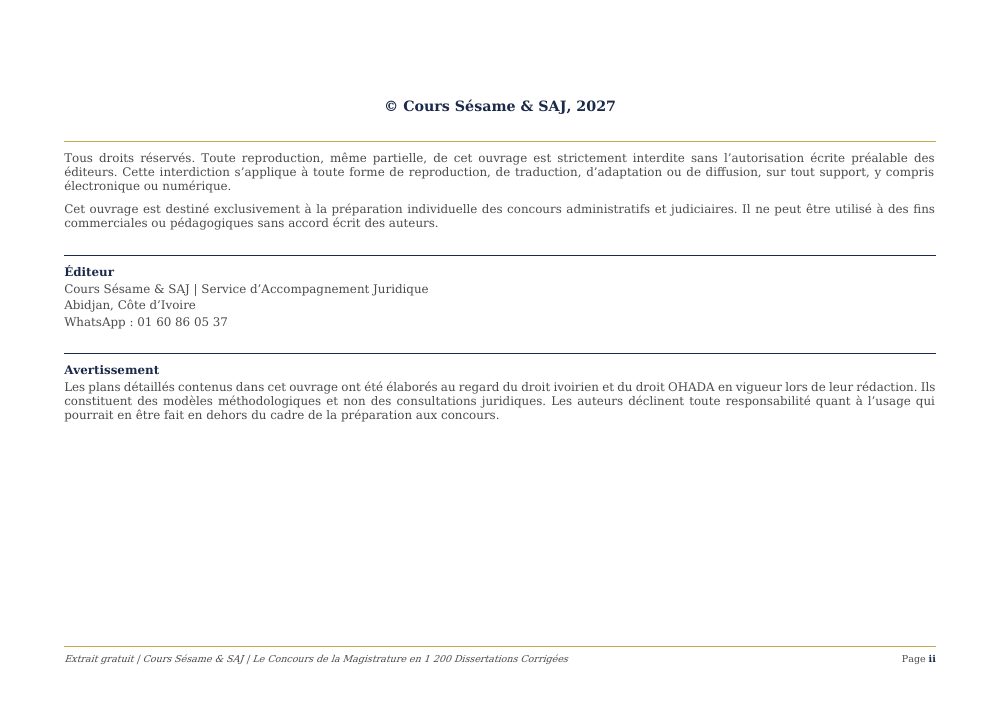 Le Concours de la Magistrature en 1200 Dissertations Corrigées : page 2 de l'extrait gratuit