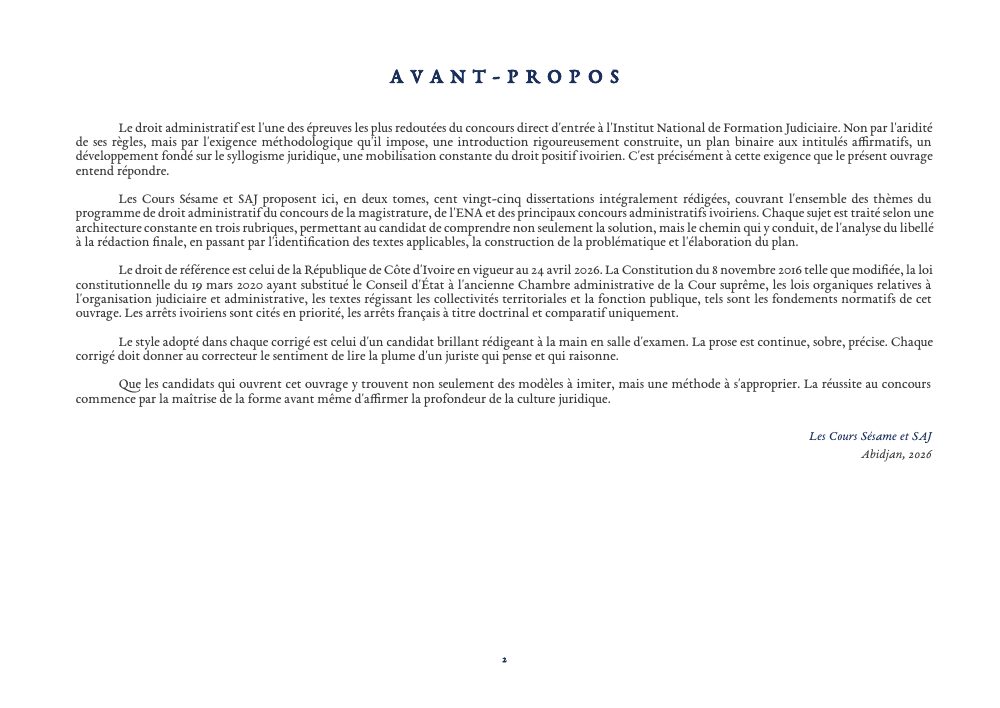 Le Droit Administratif en 125 Dissertations Corrigées, Tome II : page 2 de l'extrait gratuit