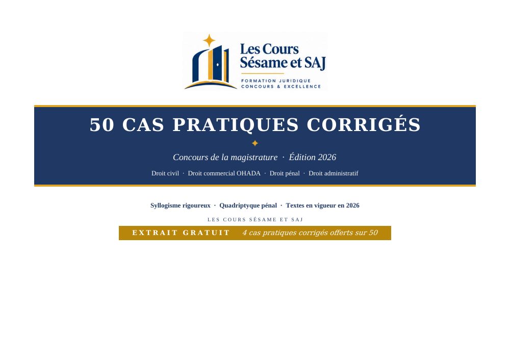 Les 50 Cas Pratiques Corrigés de la Magistrature : page 1 de l'extrait gratuit