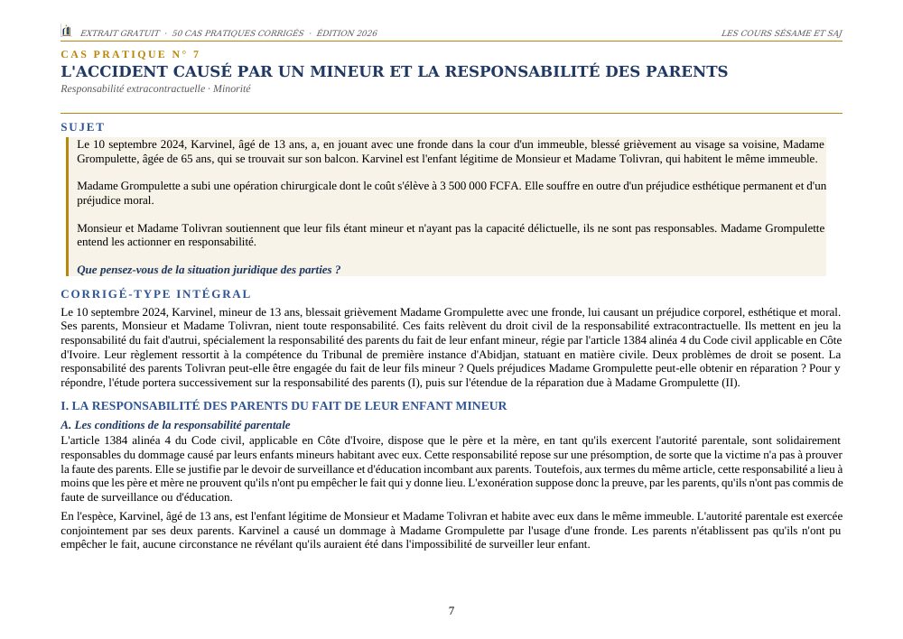 Les 50 Cas Pratiques Corrigés de la Magistrature : page 7 de l'extrait gratuit
