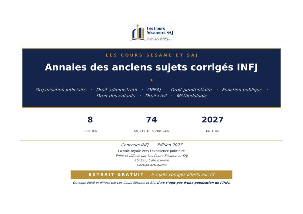 Les Annales des Anciens Sujets Corrigés INFJ : page 1 de l'extrait gratuit