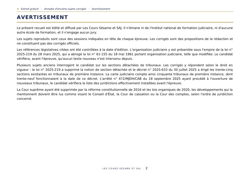 Les Annales des Anciens Sujets Corrigés INFJ : page 2 de l'extrait gratuit