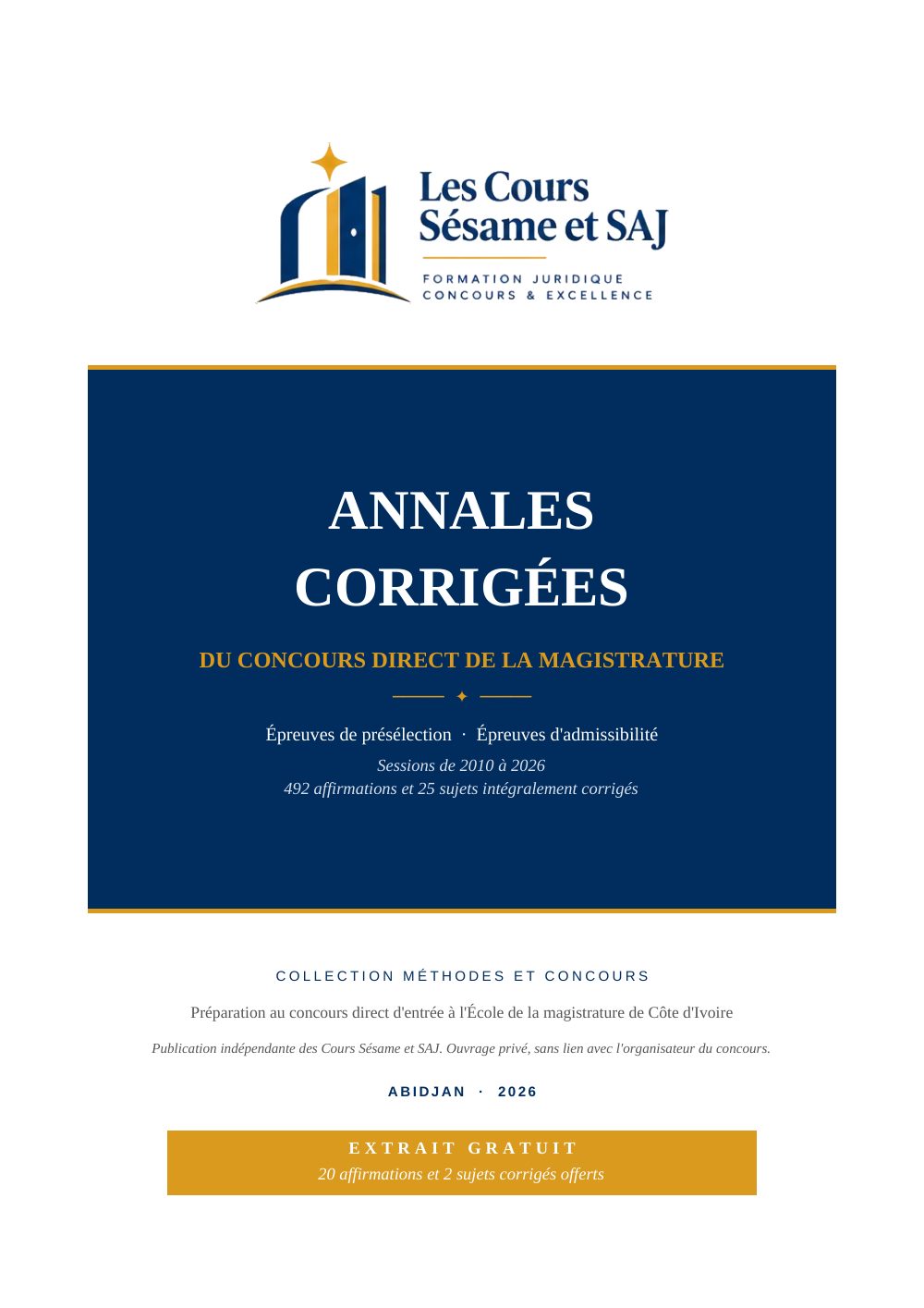Les Annales des Anciens Sujets Corrigés Magistrature : page 1 de l'extrait gratuit