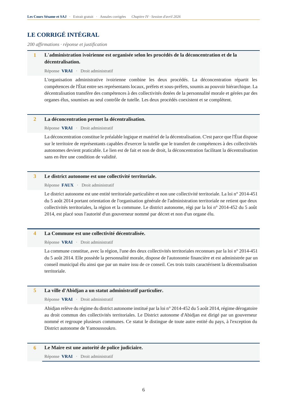 Les Annales des Anciens Sujets Corrigés Magistrature : page 6 de l'extrait gratuit
