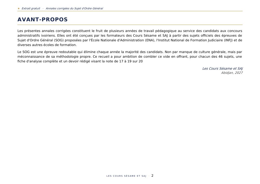 Les Annales des Anciens Sujets Corrigés de SOG aux Concours Administratifs : page 2 de l'extrait gratuit