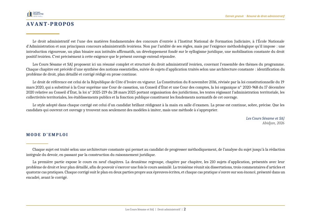 Le Résumé de Droit Administratif au Concours de la Magistrature : page 2 de l'extrait gratuit