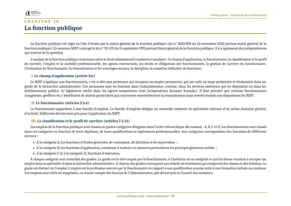Le Résumé de Droit Administratif au Concours de la Magistrature : page 4 de l'extrait gratuit
