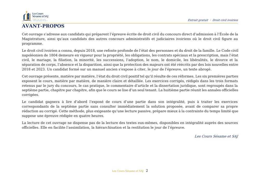 Le Résumé de Droit Civil au Concours de la Magistrature : page 2 de l'extrait gratuit