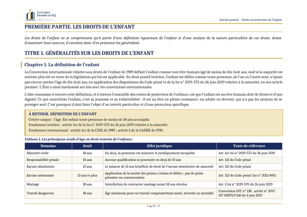Le Résumé des Droits de l'Enfant aux Concours Administratifs : page 5 de l'extrait gratuit