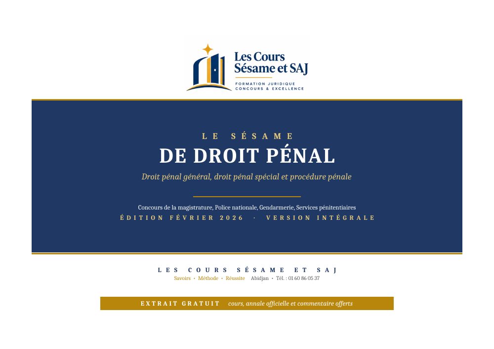 Le Sésame de Droit Pénal au Concours de la Magistrature : page 1 de l'extrait gratuit