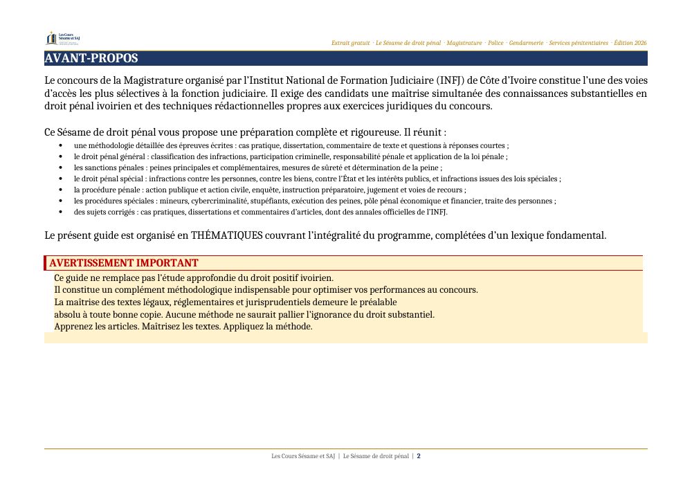 Le Sésame de Droit Pénal au Concours de la Magistrature : page 2 de l'extrait gratuit