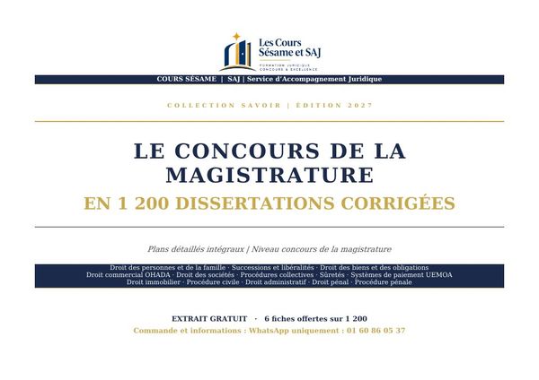 Première page de l'ouvrage Le Concours de la Magistrature en 1200 Dissertations Corrigées