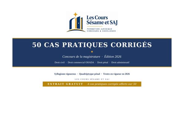 Première page de l'ouvrage Les 50 Cas Pratiques Corrigés de la Magistrature, Édition 2026