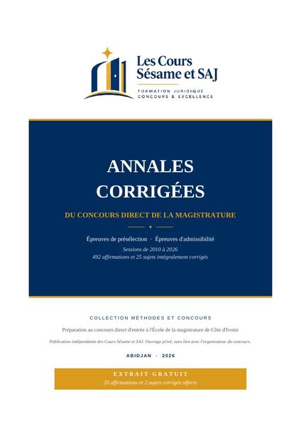 Première page des annales corrigées du concours direct de la magistrature