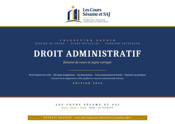 Première page de l'ouvrage Le Résumé de Droit Administratif au Concours de la Magistrature