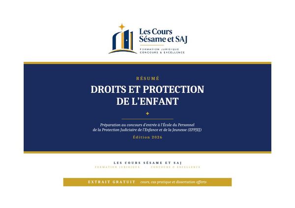 Première page de l'ouvrage Le Résumé des Droits de l'Enfant aux Concours Administratifs