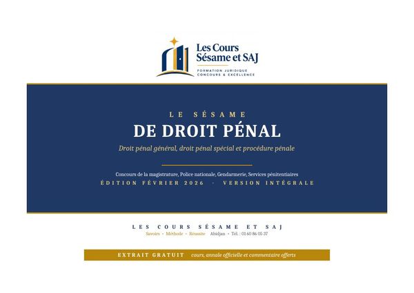 Première page de l'ouvrage Le Sésame de Droit Pénal au Concours de la Magistrature